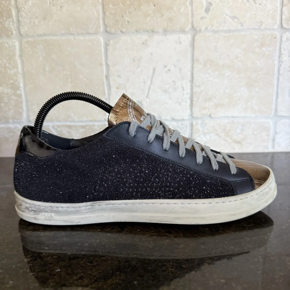P448 John Glitter Black and Gold Low Top Sneakers EU 40 US 10 Made In Italy